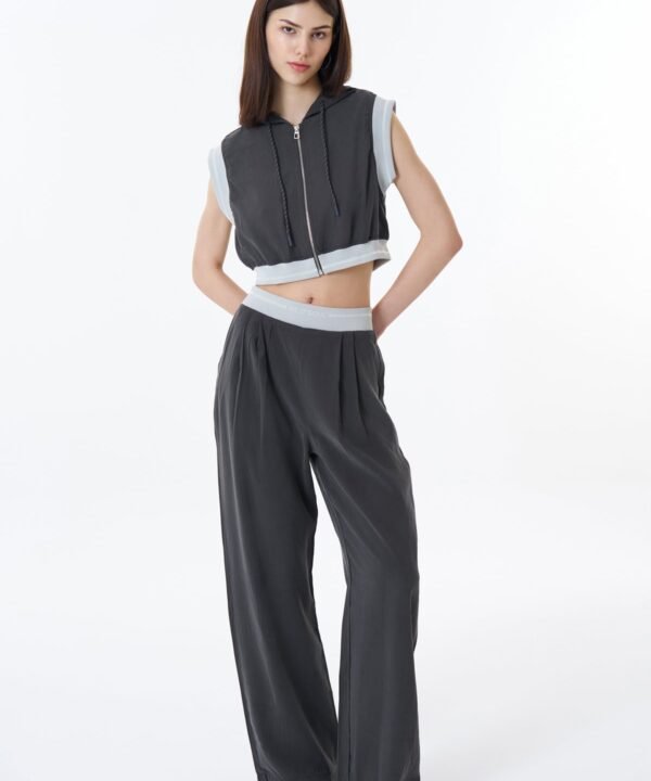 Ribbed Waist Palazzo Trousers