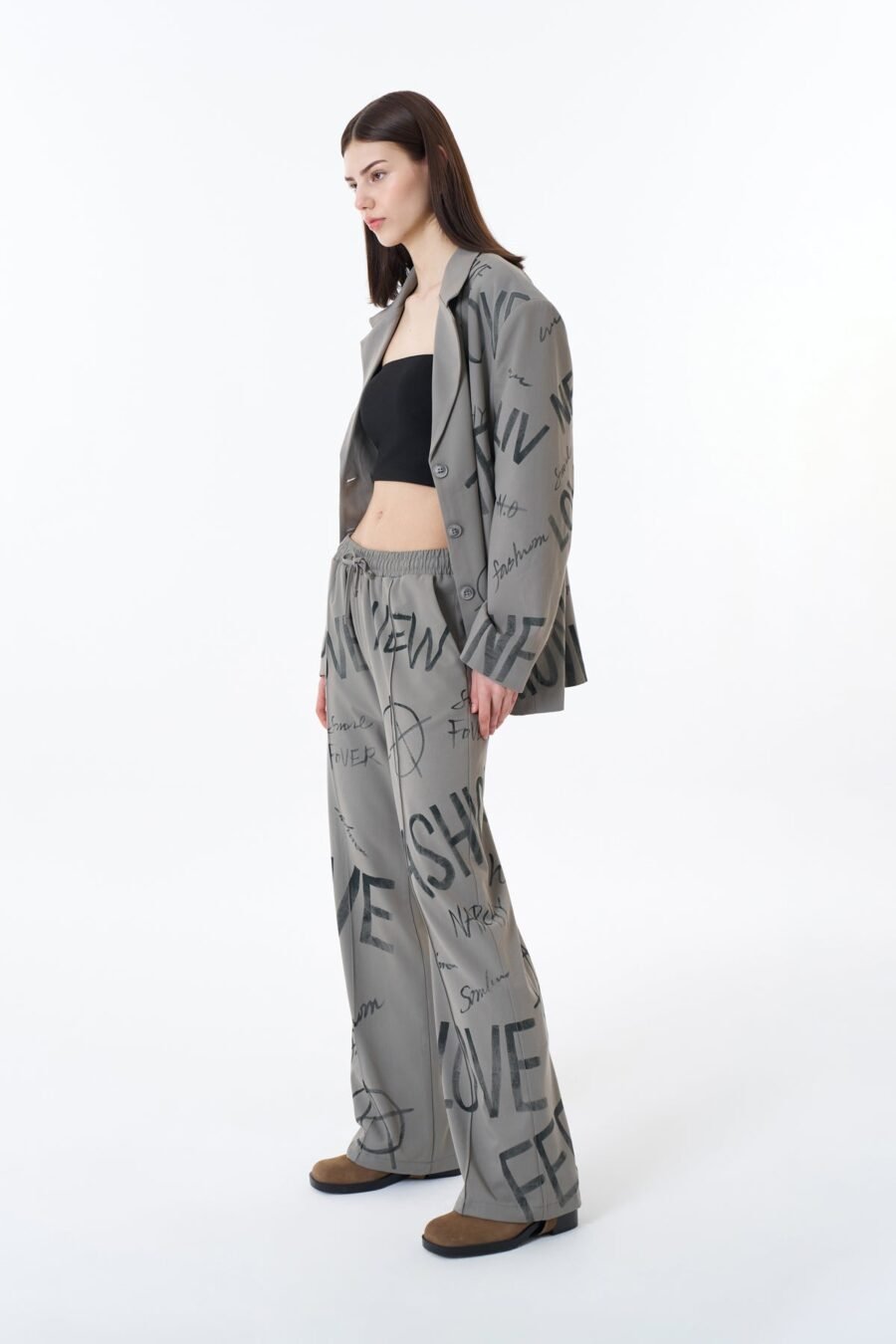 Text Printed High Waist Trousers - Image 4