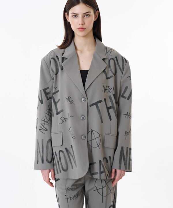 Text Printed Buttoned Blazer