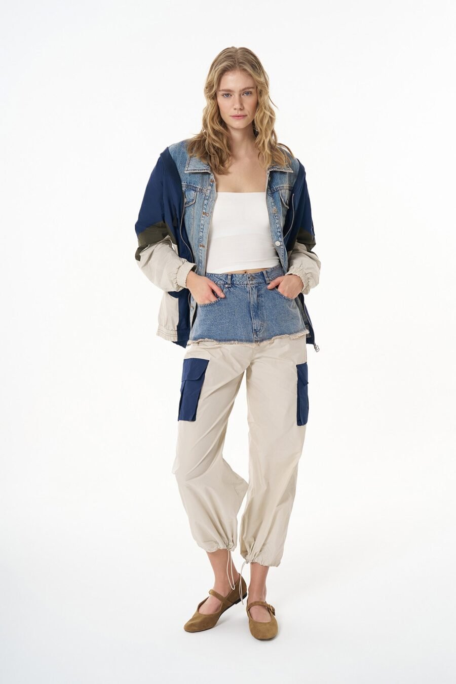 Denim Detailed Pocket Parachute Trousers - Image 3