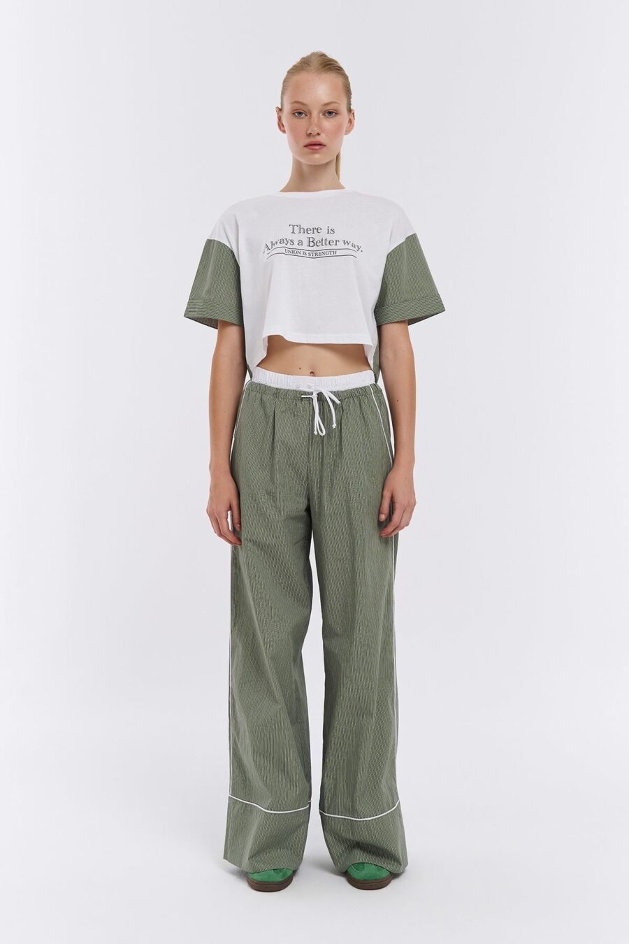 Boxer Waist Striped Wide Leg Pants