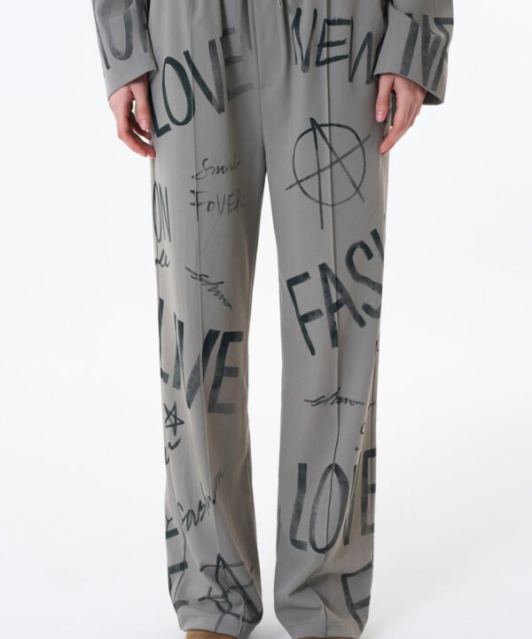 Text Printed High Waist Trousers