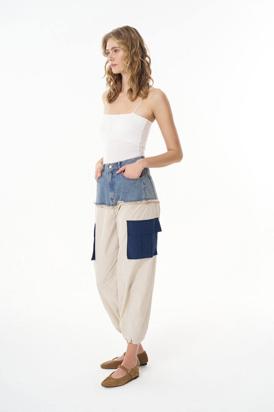 Denim Detailed Pocket Parachute Trousers - Image 4